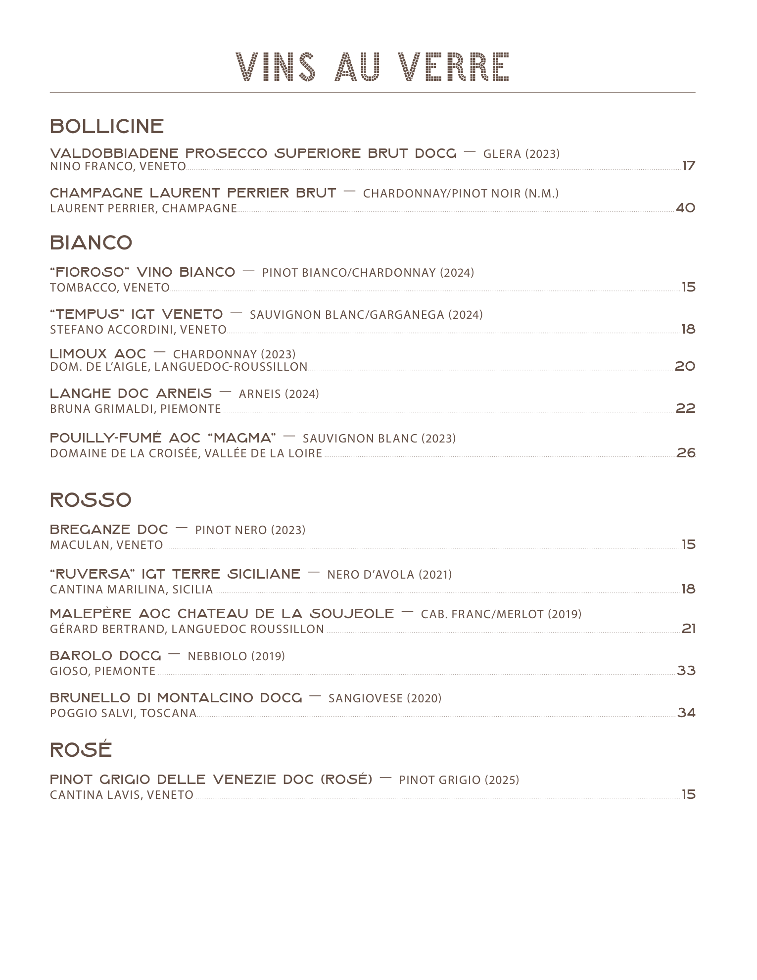 Carte des Vins - page 1